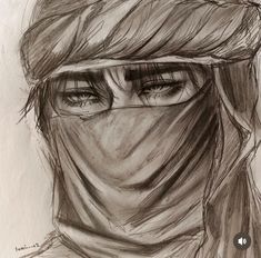 a drawing of a woman's face with a veil over her head and eyes