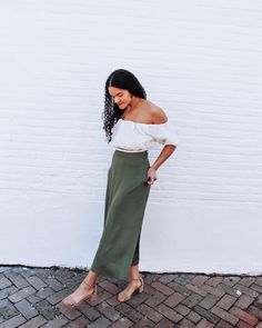 Shop our Casablanca Midi Skirt now at rebeccaolivia.com Versatile Midi Maxi Skirt For Spring, Versatile Midi Skirt For Spring, Versatile Midi Length Relaxed Skirt, Comfortable Versatile Midi Skirt, Casual Solid Maxi Skirt For Brunch, Relaxed Midi Length Skirt For Brunch, Green Relaxed Maxi Skirt For Spring, Green Relaxed Fit Maxi Skirt For Spring, Green Long Pencil Skirt For Spring