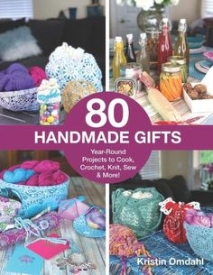 the cover of handmade gifts is shown in three different pictures, including yarn and crochet