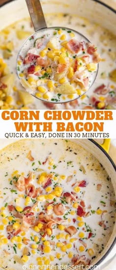 corn chowder with bacon is an easy and delicious side dish that's ready in under 30 minutes