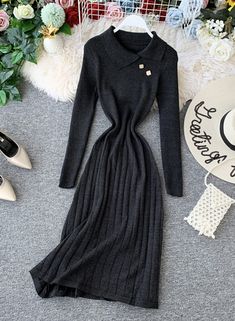 Long Sleeve Sweater Dress In Solid Color For Fall, Long Sleeve Solid Sweater Dress For Fall, Fall Long Sleeve Solid Color Sweater Dress, Fall Solid Color Long Sleeve Sweater Dress, Winter Long Sleeve Solid Color Sweater Dress, Chic Fall Sweater Dress With Crew Neck, Chic Crew Neck Sweater Dress For Fall, Chic Non-stretch Long Sleeve Sweater, Long Sleeve Solid Color Sweater Dress For Spring