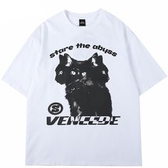 Korean Fashion Aesthetic, Oversized Streetwear, Y2k Tops, Streamer Dr, The Abyss, Cat Tee, Cat Graphic, 90s Grunge, Tonga