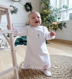 Christening White Gown for a Baby Girl or Boy made from very soft pure terry cotton and cotton lace. The button closure on the back ensures easy dressing. A christening blanket is a nice addition to the gown. It could be included in the SET option. A beautiful christening blanket is very soft to the skin of the baby and absorbs moisture well. 100% Fine Terry Cotton 100% Cotton Lace Color White Embroidery thread color is silver or upon request gold, white, ivory (looks like light gold) Byzantine Christening Blanket, Byzantine Cross, Towel Girl, Baby Boy Baptism, Cross Embroidery, Baptism Gown, Baptism Outfit, Newborn Gown