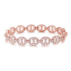 14Kt Gold & Diamond Designer Links Bangle Bracelet available in Yellow/White/Rose Gold Diamonds are 1.78ct Diamond Rose Gold Bangle Chain Bracelet, Rose Gold Diamond Chain Bangle Bracelet, Oval Diamond Bracelet In Rose Gold, Oval Rose Gold Diamond Bracelets, Rose Gold Pave Setting Diamond Bracelet, Luxury Hand Set Rose Gold Tennis Bracelet, Luxury Pink Gold Bracelets For Anniversary, Luxury Oval Rose Gold Bracelets, Rose Gold Bracelet With Diamond Accents