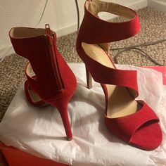 Beautiful Red High Heels 4inch. Chic Red Heels With 4-inch Heel, Chic Red Closed Toe Heels, Red 4-inch Heel Fitted Heels, Red Heels With 4-inch Open Heel, Red Open Heel Shoes With 4-inch Heel, Red Open Heel Heels With 4-inch Heel, Red Open Heel 4-inch Heels, Night Out Heels With Red Sole And Open Heel, Red Sole Heels For Night Out With Open Heel