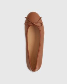 Women's Italian Leather Bow Ballet Flat Ballet Silhouette, Brown Ballet Flats, Brown Leather Flats, Leather Bow, Brown Shoes, Sheep Leather, Leather Bows, Leather Ballet Flats, Mink Pink