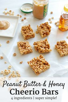 peanut butter and honey cheerio bars on a table