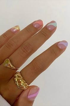 In LOVE with these pastels✨ Get these gorgeous nails with an at home mani - SHOP nail products on LOOKFANTASTIC✨ March Nails, Short Gel Nails, Cute Gel Nails, Nails Spring, Funky Nails