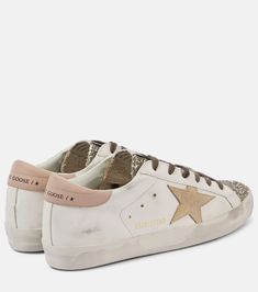 Find GOLDEN GOOSE DELUXE BRAND Super-star Glitter Leather Sneakers on Editorialist. Upper: leather, rubber. Lining: rubber. Sole: rubber insole and sole. Toe shape: round toe. Made in Italy. Includes: shoe box, dust bag. Designer color name: White/ Platinum/ Yellow/ Pink. Pink And Glitter, Tie Dye Denim, Glitter Sneakers, Golden Goose Shoes, Golden Goose Deluxe Brand, Star Sneakers, Latest Sneakers, Super Star, Leather Mini Skirts