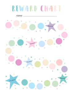 reward chart with stars and circles in pastel blue, green, pink and yellow