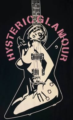 a black t - shirt with an image of a woman holding a guitar in her right hand