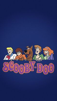 the scooby - doo show logo is shown on a blue background with cartoon characters