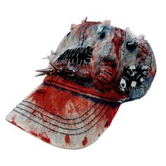 Product Details - One Size Fits All - Hand-painted, each cap is unique. - 3 Patches - Spikes - Unisex Cap   Washing Instructions - Hand Wash Only Patches On Clothes Ideas, Distressed Baseball Cap For Spring Streetwear, Casual Hand Painted Hat, One Size Fits Most, Casual Hand Painted Hat, Casual Hand Painted Cap, Hats Cap, Cool Hat, Denim Cap, Punk Accessories