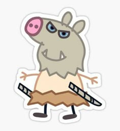 a sticker with a cartoon pig holding a baseball bat