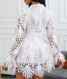 Women's Long Sleeve Lace Dress sold by bobgllok on Storenvy Office Dresses For Women, Elegant Party Dresses, Lace Dress With Sleeves, Floral Embroidered Dress, Mini Robes, Flare Mini Dress, Elegant Party, Trend Fashion, Lace Fashion