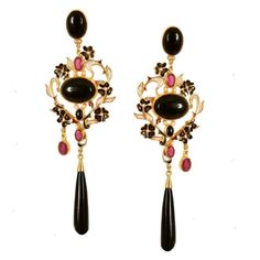 Percossi Papi | Onyx Ruby Drop Earrings Ruby Drop Earrings, Fairy Tale Jewelry, Victorian Accessories, Designer Costume Jewelry, Jewelry Design Drawing, Pearls Earrings, Onyx Jewelry, Earrings Inspiration, Ruby Earrings