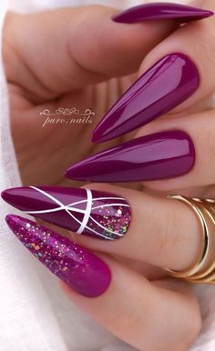 Magenta Nails, Bright Nail Art, Pastel Nails Designs, Purple Nail, Burgundy Nails, Short Acrylic Nails Designs, Nail Designs Glitter, Short Acrylic Nails, Purple Nails