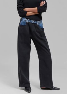 Hayla Contrast Denim Pants - Black – The Frankie Shop Patched Jeans Outfit Street Style, Jeans Outfit Street Style, Patched Jeans Outfit, Stonewashed Jeans, Edge Fashion, Outfit Street Style, The Frankie Shop, Indigo Jeans, Frankie Shop