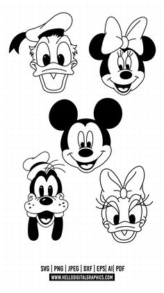 mickey mouse and minnie mouse face coloring pages for kids to print on the back of an adult