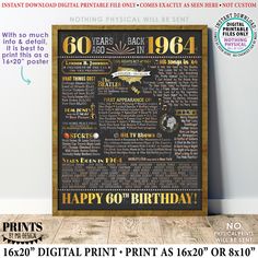 a birthday poster with the words happy 60th printed on it