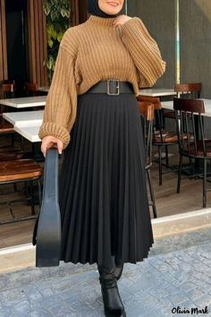 Olivia Mark - Pleated Vacation Skirt in Plus Sizes Casual Pleated Maxi Skirt For Winter, Fall Workwear Pleated Skirt, Non-stretch Pleated Maxi Skirt For Fall, Casual Pleated Maxi Skirt For Fall, Fall High-waist Solid Color Pleated Skirt, Casual Solid Color Winter Pleated Skirt, Non-stretch High Waist Pleated Skirt For Fall, Casual Solid Color Pleated Skirt For Fall, Long Black Pleated Skirt Outfit