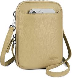 befen Genuine Leather Small Brown Crossbody Phone Bag Wallet Purse Leather Cellphone Pouch Shoulder Bag for Women with Key Ring - Tan: Handbags: Amazon.com Versatile Beige Phone Bag With Cell Phone Pocket, Beige Phone Bag With Card Slots For Everyday, Everyday Beige Phone Bag With Card Slots, Beige Leather Wallet With Phone Pocket, Beige Leather Wallet With Cell Phone Pocket, Crossbody Cell Phone Purse, Crossbody Phone Bag, Cell Phone Purse, Purse For Women