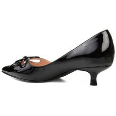 Elevate your style with the Lutana kitten heel in wide-width from Journee Collection, featuring a sophisticated pointed-toe silhouette and chic cutout details adorned with a charming bow accent. The slip-on design ensures easy wear, while the padded footbed enhances comfort for all-day wear. With a stylish 1 1/2-inch kitten heel and crafted from faux leather, the Lutana is a fashionable and comfortable choice for those with wider feet. Spring Pointed Kitten Heels With 4-inch Heel, Chic Kitten Heels With Padded Heel And Pointed Toe, Chic Pointed Toe Kitten Heels With Padded Heel, Sleek Almond Toe Kitten Heels For Spring, Sleek Spring Kitten Heels With Almond Toe, Chic Pointed Kitten Heels With Sculpted Heel, Chic Fitted Kitten Heels For Evening, Pointed Toe Flats For Evening, Fitted Pointed Toe Closed Flats For Evening