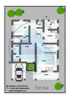 the floor plan for a house with two floors and three car parking spaces on each side