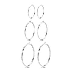 PRICES MAY VARY. High Quality: Made of premium sterling silver post, white gold plated, hypoallergenic and no fading. Great silver hoops for sensitive ears, comfortable to wear. Advantage: The silver hoop earrings are lightweight, easy to wear and take off. Giving you comfortable wearing experience. Each package includes 3 pairs of big silver hoop earrings. Diameter: 40/50/60mm(1.57/1.97/2.36in) Perfect Gift Choice: It’s a great gift for your family member, friends, colleagues or yourself on Chr