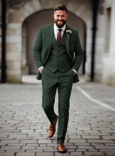 Dapper Wedding Suit, Green Vest Wedding Men, Grey And Green Suit Men, Green Grey Suit Wedding, Wedding Party Outfit Men, Khaki Green Suit, Forest Green Suits Wedding, Men's Green Suit, Men’s Green Suit Wedding