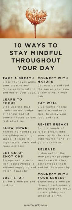 10 ways to stay mindful throughout your day. Mindful living Usui Reiki, Motivation Pictures, Mindfulness Exercises, Mindfulness Activities, Bohol, Yoga And Meditation, Mindfulness Practice, Morning Yoga