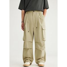 N-257-12 Summer Wide-leg Parachute Pants With Pockets, Casual Khaki Pants With Multiple Pockets, Summer Parachute Pants With Side Pockets For Outdoor, Summer Outdoor Parachute Pants With Side Pockets, Summer Outdoor Cargo Pants With Pockets, Solid Wide-leg Parachute Pants For Summer, Solid Color Wide-leg Parachute Pants For Summer, Summer Parachute Pants With Pockets For Outdoor, Solid Color Summer Wide-leg Parachute Pants