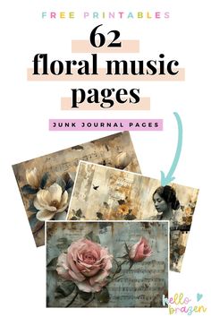 four floral music pages with the title free printables for 6 floral music pages