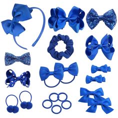 PRICES MAY VARY. Package Content: This 20pcs girls hair accessories gift set come with 9pcs different bow hair clip, 1pcs bow headband and 10pcs hair ties. Enough quantity and varied styles hair bows for girls to create a variety of cute hairstyles. Exquisite Ribbon Bows: Girls hair clips with bright colour and beautiful bows to make your hairstyle more elegant and attractive. Blue hair ribbon can be matched with many styles of clothing. High Quality: Toddler hair clips and hair ties are made fr Blue Hair Ribbon, School Hair Accessories, Headband Ribbon, Ribbon Barrettes, Blue Hair Accessories, Girls Hair Clips, Hair Bows For Girls, Bows For Girls, Toddler Hair Clips