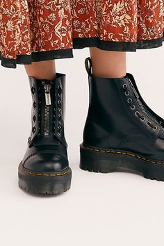 Dr. Martens Sinclair Zip Front Boot | Free People Doc Martens Aesthetic, Dr Martens Sinclair, Black Ball Gown, Style Converse, Boho Boots, Sheer Maxi Dress, Japanese Street Fashion, Doc Martens, Dr. Martens Boots