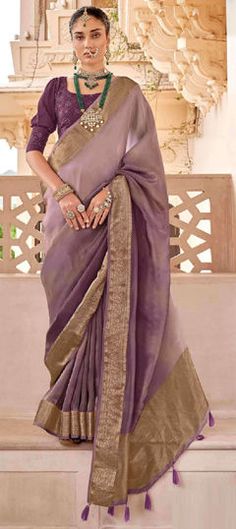 Purple and Violet color Saree in Silk fabric with Weaving work Kurta Pajama Men, Kaftan Tops, Bollywood Bridal, Purple Saree, Wedding Purple, Wedding Sherwani, Violet Color, Silk Wedding, Wedding Saree