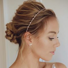 Elegant Minimal Crystal Headband, Bridal Hair piece Wedding – AMYO Bridal Bridal Headband Updo, Bridal Updo With Headband, Updo With Headband, Hairstyles For Brides, Fancy Stuff, Leaf Headband, Bridal Headbands