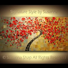 a painting with red flowers on it and the words signature style by suannaa