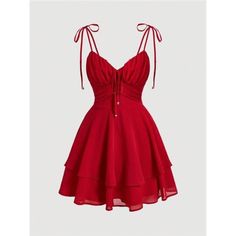 -Item Id 28235155 -Color: Red -Style: Casual -Pattern Type: Plain -Details: Tiered Layer, Knot, Ruched Bust -Neckline: Spaghetti Strap -Sleeve Length: Sleeveless -Type: Cami -Waist Line: High Waist -Hem Shaped: Flared, Layered/Tiered -Length: Short -Fit Type: Regular Fit -Fabric: Non-Stretch -Material: Woven Fabric -Composition: 100% Polyester -Care Instructions: Machine Wash Or Professional Dry Clean -Body: Lined -Sheer: No -Lining: 100% Polyester **Open To Offers!!!** **Bundle To Save More** * Red Ruched A-line Dress, Red A-line Ruched Dress, Dance Dresses Short, Stretchy Bodycon Dress, Cute Red Dresses, Cute Formal Dresses, Women Long Sleeve Dress, Long Sleeve Casual Dress, Clean Body