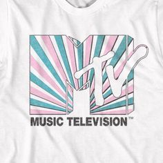 MTV Stripes Logo T-Shirt Show off your love for music and pop culture with our MTV Stripes Logo T-Shirt! This stylish shirt features the iconic MTV logo in a fun and bold striped design. Made from soft and comfortable material, it's perfect for everyday wear and adds a touch of retro cool to any outfit. Officially Licensed 100% Cotton Short Sleeves Printed in the U.S.A. with eco-friendly inks Machine Washable Listed in adult unisex sizes ** This product ships direct from the manufacturer with st White Graphic T-shirt For Music Festival, White Graphic Design T-shirt For Music Festival, Retro Concert T-shirt With Logo Print, Retro Logo Print T-shirt For Concert, Retro White T-shirt For Music Festival, Pop Culture Tops With Logo Print, Pop Culture Tops With Band Logo For Music Festivals, 90s Graphic Design Tops For Music Festivals, 90s Graphic Tops For Music Festivals