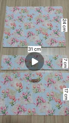 two pieces of fabric with flowers on them and one piece cut out to show the size