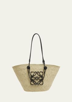 Loewe x Paula's Ibiza Anagram Basket Bag in Iraca Palm with Leather Handles Loewe Paula's Ibiza, Small Basket, Basket Bag, Leather Handles, Bags Designer Fashion, Medium Bags, Bergdorf Goodman, Leather Handle, Ibiza