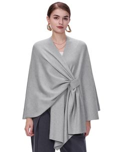 PRICES MAY VARY. Customizable Fit Design: Our women's shawl wraps feature an open front design with a matching fabric belt for a customizable fit, accommodating a variety of body types. The relaxed silhouette and asymmetrical hem create a beautifully flattering look Versatile for Any Occasion: As a chic poncho for women. This versatile piece is ideal for weddings, church services, evening events, and daily commuting. Effortlessly elevates any outfit, ensuring you always look stylish no matter the setting Wardrobe Essential: This shawl is a standout piece in your wardrobe, combining style, comfort, and versatility. Perfect for transitional seasons, it offers a light layer to chase away the chill. Drape it over a dress for an elegant evening look or pair it with your favorite jeans and boots Poncho For Women, Chiffon Coat, White Shawl, Drape Jacket, Barley Twist, Stylish Scarves, Wedding Travel, Women Shawl, Evening Look