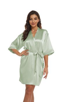 PRICES MAY VARY. The robe made of silky fabric,it's very smooth and comfortable to wear. Bathrobes in a variety of color and they are perfect for bride bridesmaid wedding day,pajamas party,loungewear,birthday party,daily life wear,sleepwear,spa. V-neck knee-length design, inside and outside adjustable tie to make robe fit better, there are two side pockets for small items such as mobile phones. Lightweight soft satin kimono robes have s,m,l,xl,2xl five size so suitable for anyone to wear. Robes Bridesmaid Bathrobe, Pajamas Party, Short Kimono Robe, Silky Robe, Bridesmaid Pyjamas, Satin Kimono, Kimono Robes, Satin Sleepwear, Short Kimono