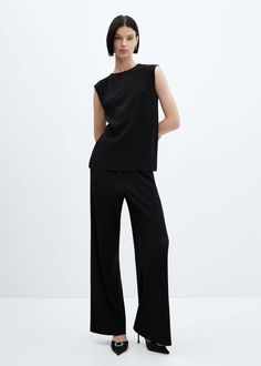 Pleated palazzo pants -  Women | Mango USA Elegant Ankle-length Viscose Wide Leg Pants, High-waisted Viscose Wide Leg Pants For Work, Viscose Wide Leg Pants For Work, Chic Wide-leg Viscose Pants, Viscose Wide Leg Ankle-length Work Pants, Viscose Wide Leg Ankle-length Pants For Work, Viscose Ankle-length Wide Leg Work Pants, Elegant Black Wide Leg Viscose Pants, Ankle-length Viscose Wide Leg Pants For Work