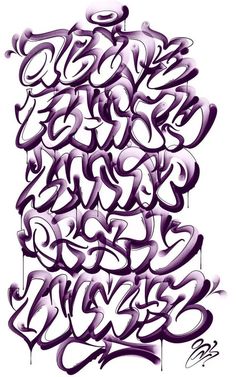 some type of graffiti that is purple and black with white letters on it, all in different