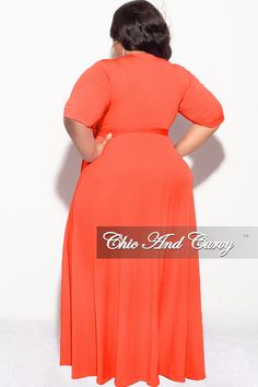 Polyester% 95 Spandex% 5 Model is wearing 1x Chic And Curvy, Faux Wrap Dress, Deep V, Wrap Dress, Spandex, Plus Size, Orange, How To Wear