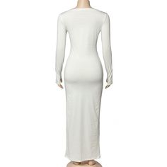 Please refer to our sizing chart for a guideline when choosing a size. 5 business days order processing time. 90% polyester 10% spandex. Elegant Bodycon Solid Color Maxi Dress, Chic White Full-length Dress, Elegant Long Sleeve Solid Color Bodycon Dress, Fitted Modest Maxi Dress, Modest Fitted Maxi Dress, Elegant Solid Color Maxi Bodycon Dress, Solid Stretch Dresses With Side Slits, Elegant Long Sleeve Maxi Dress With Side Slits, Long Solid Color Dresses For Spring