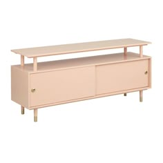 a pink tv stand with two drawers