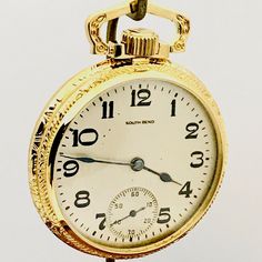 Antique South Bend pocket watch,size 16 ,19 jewels ,open face with clear display on the back showing watch movement,serial number 889151,adjusted for temperature and 4 positions, This is used as a salesman sample to show the buyers what the movement looks like,as you can see clearly,the watch is in excellent condition. . This watch has been serviced recently,as pocket watch service costs $150 these days,you are saving service cost for the first 2 years. These watches are 100 years old,we check t Light Codes, Clock Repair, Vintage Clocks, Pocket Watch Antique, Pocket Watch Chain, Open Face, South Bend, Sun Sets, Watch Chain